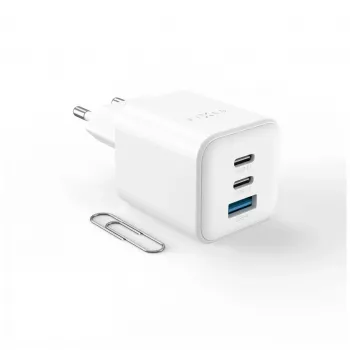 Fixed Mini 2x USB-C ir USB GaN įkroviklis 65W baltas