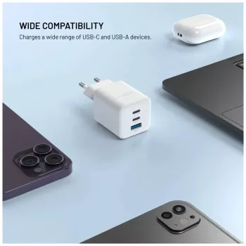 Fixed Mini 2x USB-C ir USB GaN įkroviklis 65W baltas