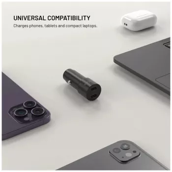 Fiksuotas dvigubas USB-C automobilinis kroviklis 65W PD 3.0