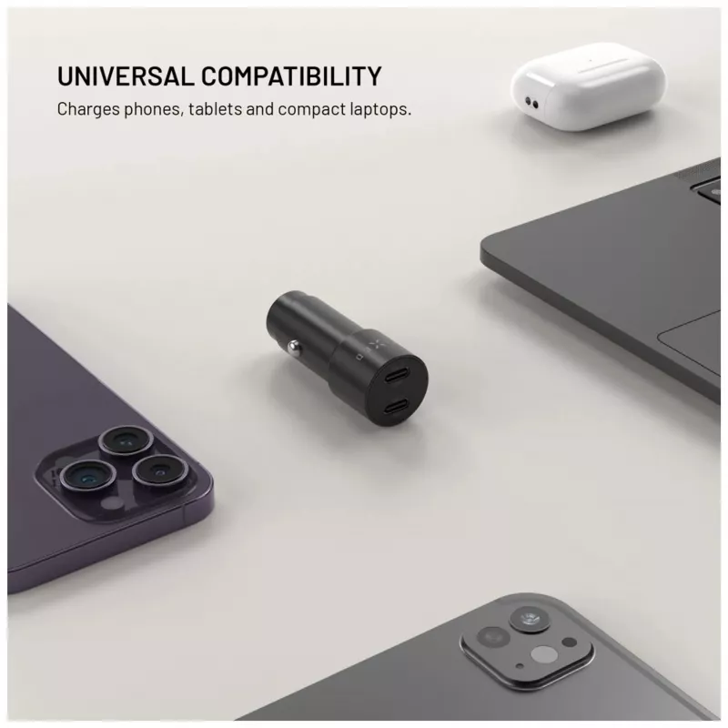 Fiksuotas dvigubas USB-C automobilinis kroviklis 65W PD 3.0