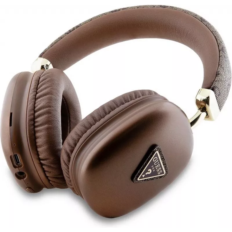 GUESS Bluetooth 5.3 ausinės su 4G Triangle logotipu, rudos