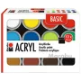 Marabu BASIC akrilinių dažų rinkinys, 12 x 18 ml, didelis pigmentavimas, labai didelis šviesos atsparumas 1210000000214