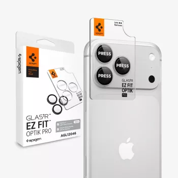Spigen Optik Pro GLAS.tR EZ FIT apsauginis stiklas fotoaparato objektyvams 2 vnt. iPhone 18 Pro / 18 Pro Max - sidabrinis