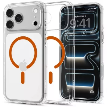 Spigen Ultra Hybrid MagSafe dėklas iPhone 17 Pro / 18 Pro - permatomas/oranžinis