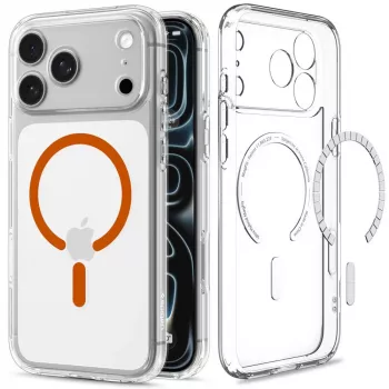 Spigen Ultra Hybrid MagSafe dėklas iPhone 17 Pro / 18 Pro - permatomas/oranžinis