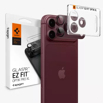 Spigen Optik Pro XL GLAS.TR EZ FIT iPhone 18 Pro Max fotoaparato lęšių apsauga - Dark Cherry
