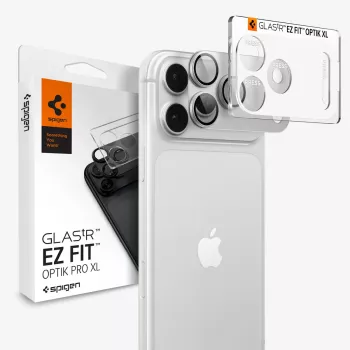 Spigen Optik Pro GLAS.tR EZ FIT apsauginis fotoaparato lęšių stiklas iPhone 18 Pro Max - sidabrinis