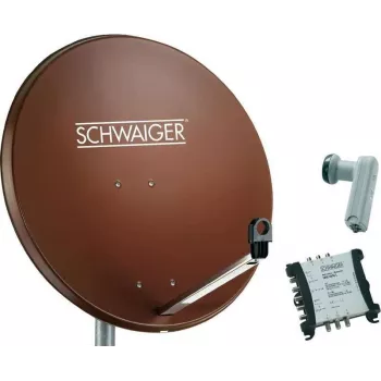 SCHWAIGER SAT sistema 80 cm 6 dalyviams Quattro LNB (be jungiklio) plytų spalvos su 5/6 multiswitch