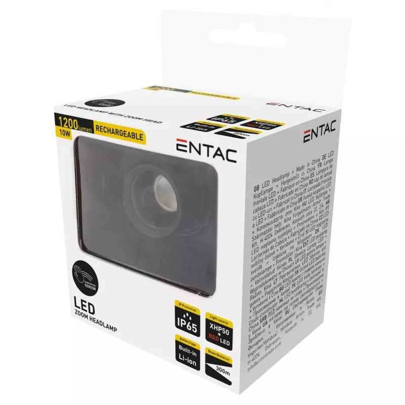 ENTAC EHL-ZH-10W-R priekinis žibintas su zoom funkcija, įkraunama baterija, 10W, judesio jutikliu