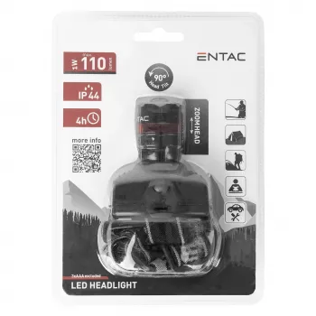 ENTAC EHL-ZOOM-1W-PL Zoom 1W LED priekinis žibintas, juodas