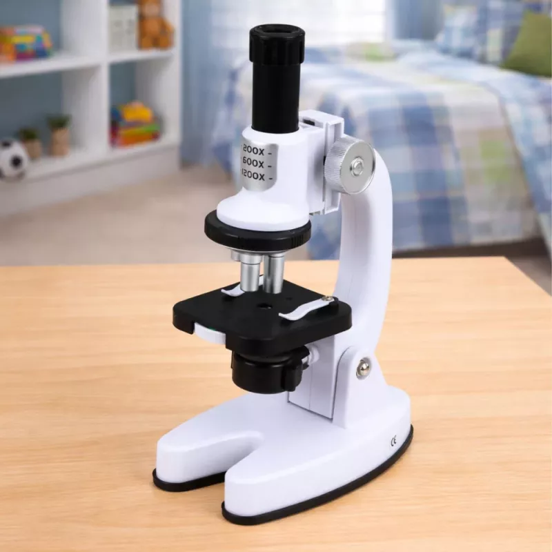 LEAN TOYS mikroskopas vaikams su priedais, didinimas 1200x, baltas
