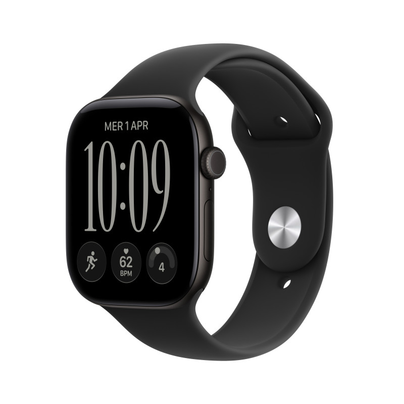 Apple Watch Series 12 GPS + Cellular 46 mm juodas aliuminio korpusas su juoda sportine apyranke, M/L