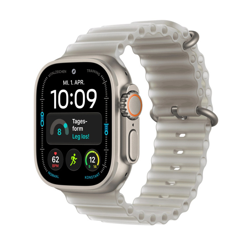 Apple Watch Ultra 4 GPS + Cellular 49 mm natūralaus titano korpusas su permatomos pilkos spalvos Ocean dirželiu