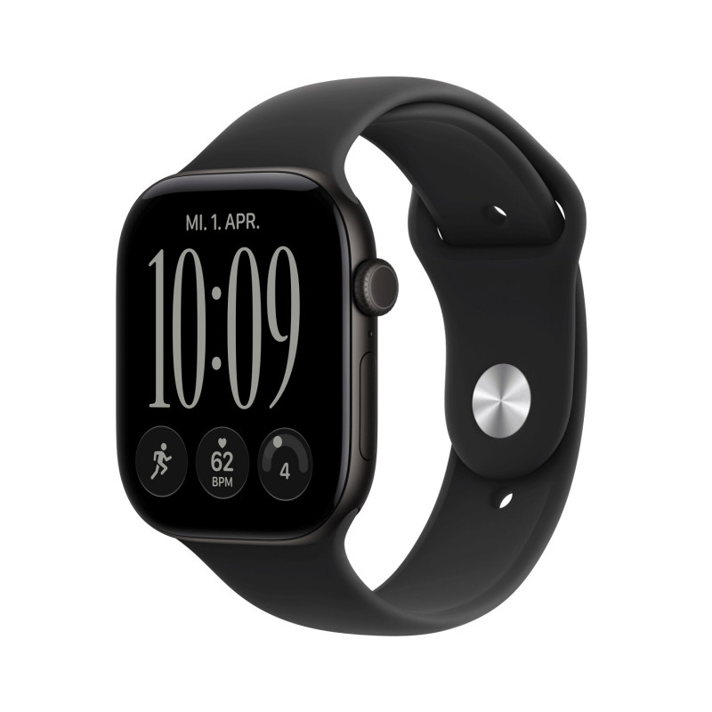 Apple Watch Series 12 GPS 46 mm juodas aliuminio korpusas su juoda sportine apyranke, M/L