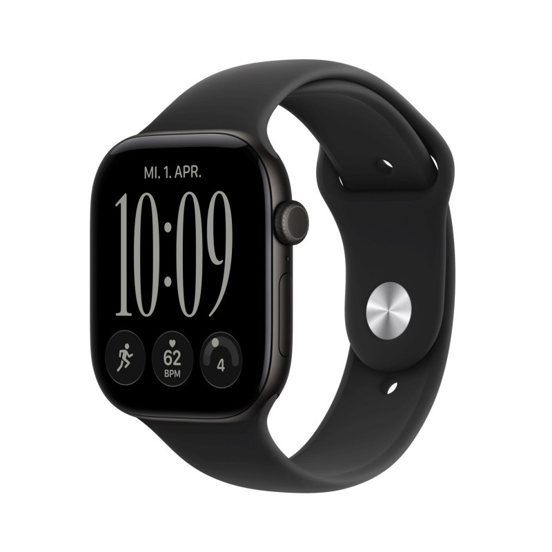 Apple Watch Series 12 GPS + Cellular 46 mm juodas aliuminio korpusas su juoda sportine apyranke, S/M