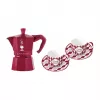 Bialetti Candyland Moka Express 3TZ rankinio kavos virimo aparato rinkinys, 150 ml, raudonas + 2 puodeliai