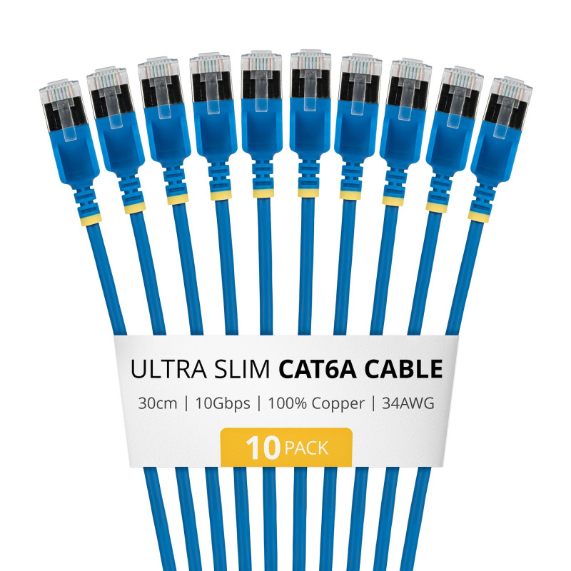 StarTech.com Slim Cat6a U/FTP Patch Cable RJ45, 0,3 m, mėlyna, 10 vnt. rinkinys