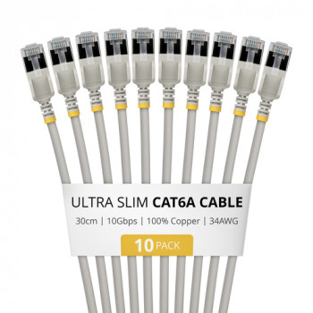 StarTech.com plonas Cat6a U/FTP tinklo kabelis RJ45, 0,3 m, pilkas, 10 vnt. rinkinys