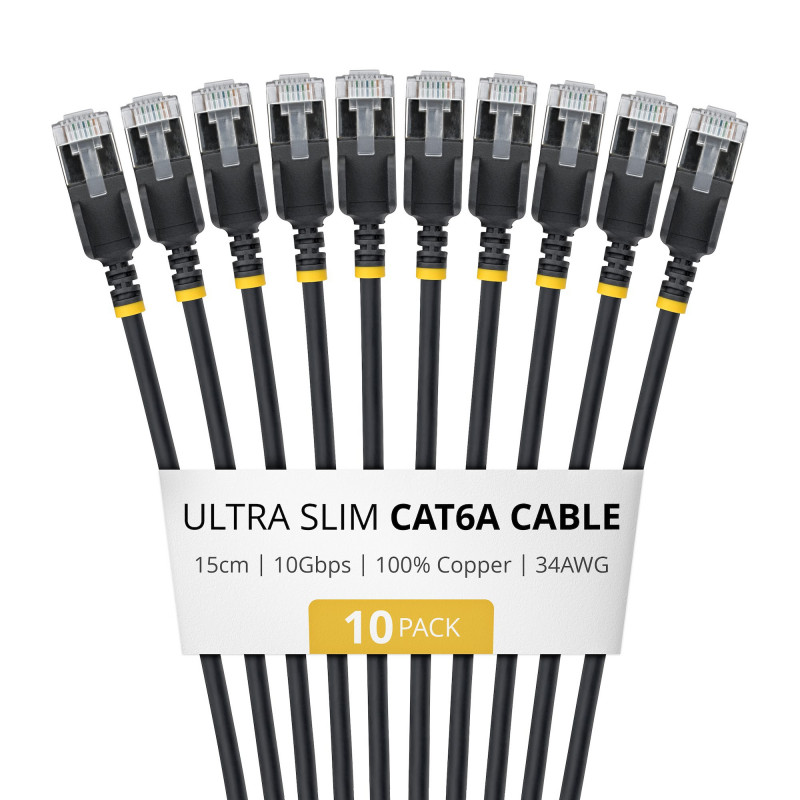 StarTech.com Slim Cat6a U/FTP tinklo kabelis RJ45, 0,15 m, juodas, 10 vnt. paketas