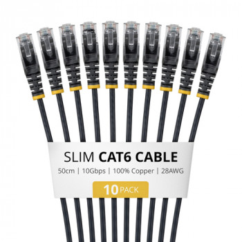 StarTech.com Slim Cat6 U/UTP tinklo kabelis RJ45, 0,5 m, juodas, 10 vnt. paketas