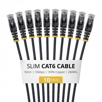StarTech.com Slim Cat6 U/UTP tinklo kabelis RJ45, 0,5 m, juodas, 10 vnt. paketas