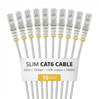StarTech.com Slim Cat6 U/UTP tinklo kabelis RJ45, 0,5 m, pilkas, 10 vnt. rinkinys
