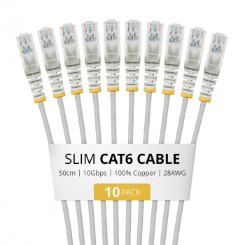 StarTech.com Slim Cat6 U/UTP tinklo kabelis RJ45, 0,5 m, pilkas, 10 vnt. rinkinys