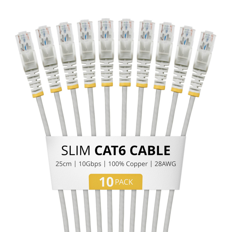 StarTech.com Slim Cat6 U/UTP tinklo kabelis RJ45, 0,25 m, pilkas, 10 vnt. rinkinys