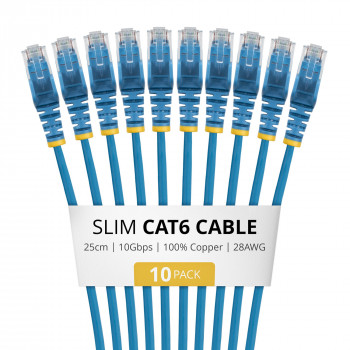 StarTech.com Slim Cat6 U/UTP tinklo kabelis RJ45, 0,25 m, mėlynas, LSZH, 10 vnt.