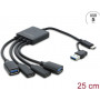 Delock 4 prievadų USB 5 Gbps kabelio šakotuvas su USB Type-C™ arba USB Type-A kištuku į 2 x USB Type-A lizdą + 2 x USB Type-C™ lizdą - 25 cm (64375)