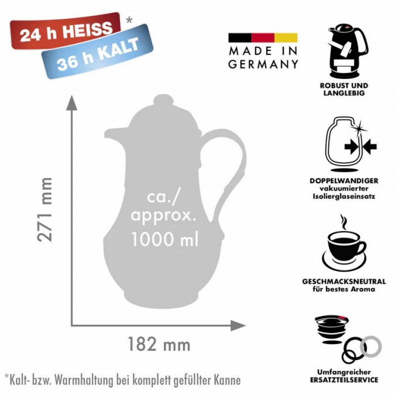 ROTPUNKT Termosas ąsotis 230/IV, 1,0 l, dramblio kaulo (ekru)