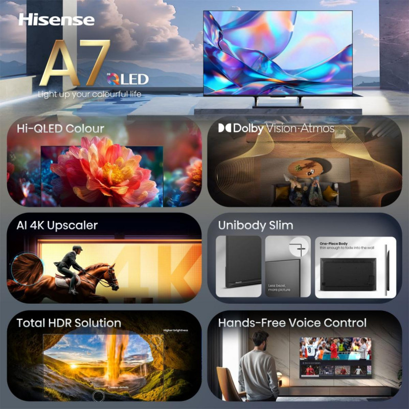 Hisense 65A7S QLED 4K VidaaOS 60Hz Dolby Vision IQ 2026 televizorius