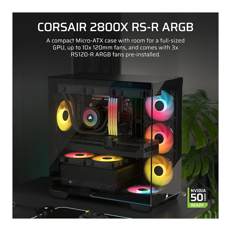 Corsair 2800X RS-R ARGB panoraminio stiklo Micro-ATX kompiuterio korpusas, juodas