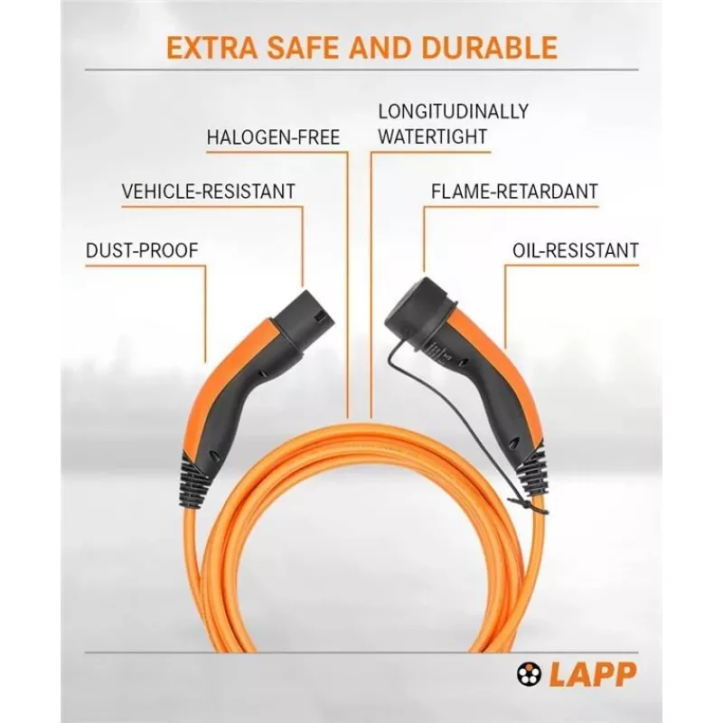 LAPP MOBILITY įkrovimo kabelis Type 2, iki 11 kW, 5 m, oranžinis (61785)