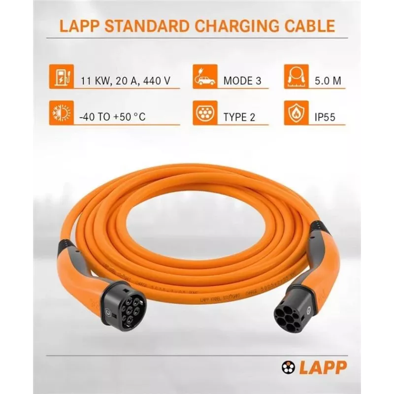 LAPP MOBILITY įkrovimo kabelis Type 2, iki 11 kW, 5 m, oranžinis (61785)