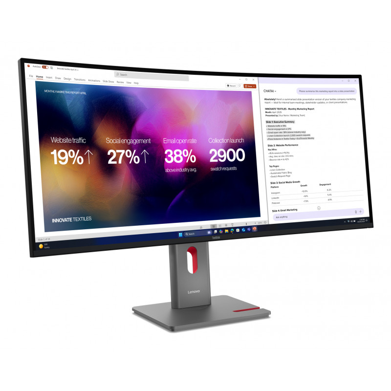 Lenovo ThinkVision P40WD-40 40 inch 5K WUHD išlenktas IPS monitorius, 120 Hz, doko stotis, Daisy Chain, MC60 kamera, garsiakalbiai
