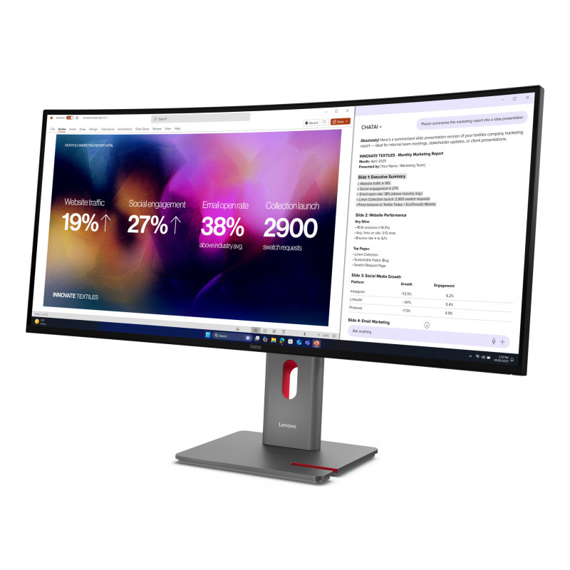 Lenovo ThinkVision P40WD-40 40 inch 5K WUHD išlenktas IPS monitorius, 120 Hz, doko stotis, Daisy Chain, MC60 kamera, garsiakalbiai