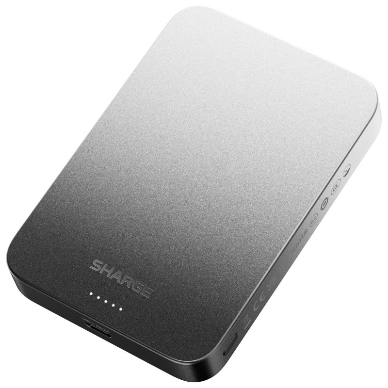 SHARGE AeroMag Air magnetinis belaidis itin plonas power bankas 10000mAh, 15W Qi2, 30W USB-C, juodas