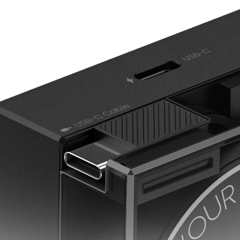 SHARGE įtraukiamas 65 GaN įkroviklis, 65 W, 2x USB-C, integruotas USB-C kabelis, juodas