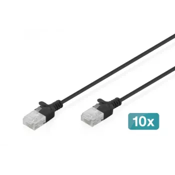 DIGITUS plonas Cat6 U/UTP tinklo kabelis RJ45, 0,3 m, juodas, LSZH, 10 vienetų paketas