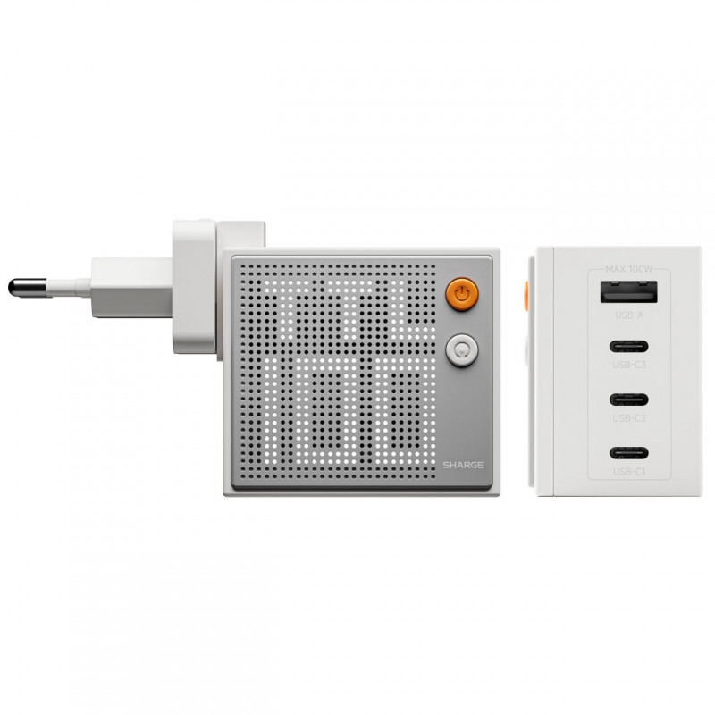 SHARGE Pixel 100 GaN įkroviklis, 100W, 3x USB-C, 1x USB-A - baltas