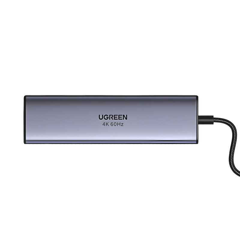 UGREEN 60515 7-in-1 USB-C daugiafunkcis adapteris, 4K HDMI, Gigabit Ethernet, 100 W PD, pilkas