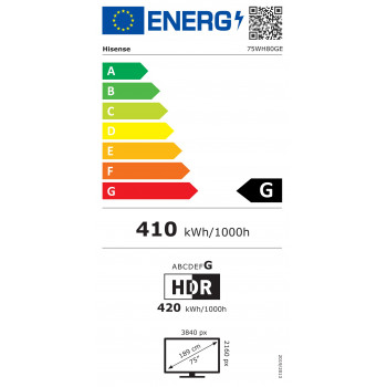 Hisense 75WH80GE 75 inch didelio ryškumo ekranas vitrinoms, 4K UHD, 4000 cd/m², 24/7, Android