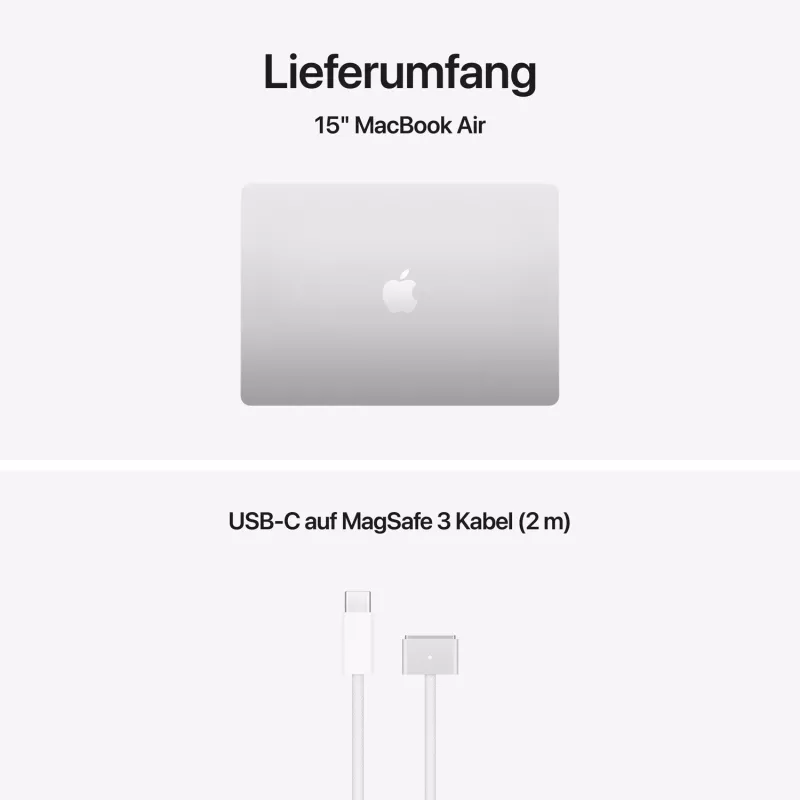 Apple MacBook Air 15 inch M5 10 branduolių CPU 10 branduolių GPU 24GB RAM 2TB SSD - Sidabrinis, Vokiška klaviatūra su Touch ID, 35W dvigubas USB-C maitinimo adapteris (CTO)