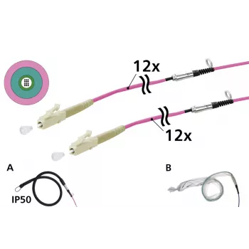 METZ CONNECT OpDAT VIK universalus kabelis 12x OM4 LC-LC, 100 m, su traukimo pagalba, IP50 (152U127JJ5100G)