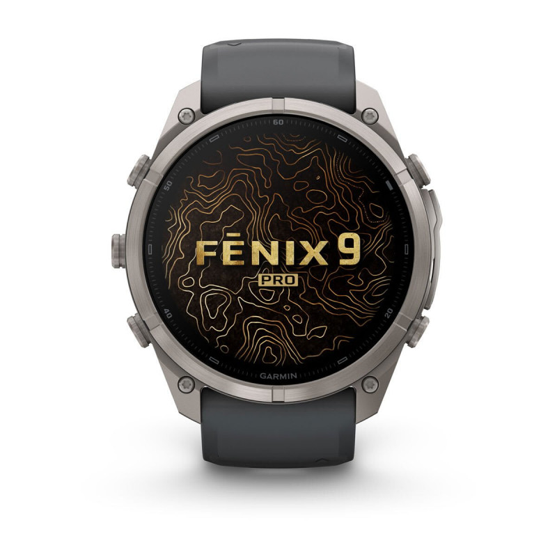 Garmin Fenix 9 Pro – 51 mm titano išmanusis laikrodis su grafito/juodu silikoniniu dirželiu