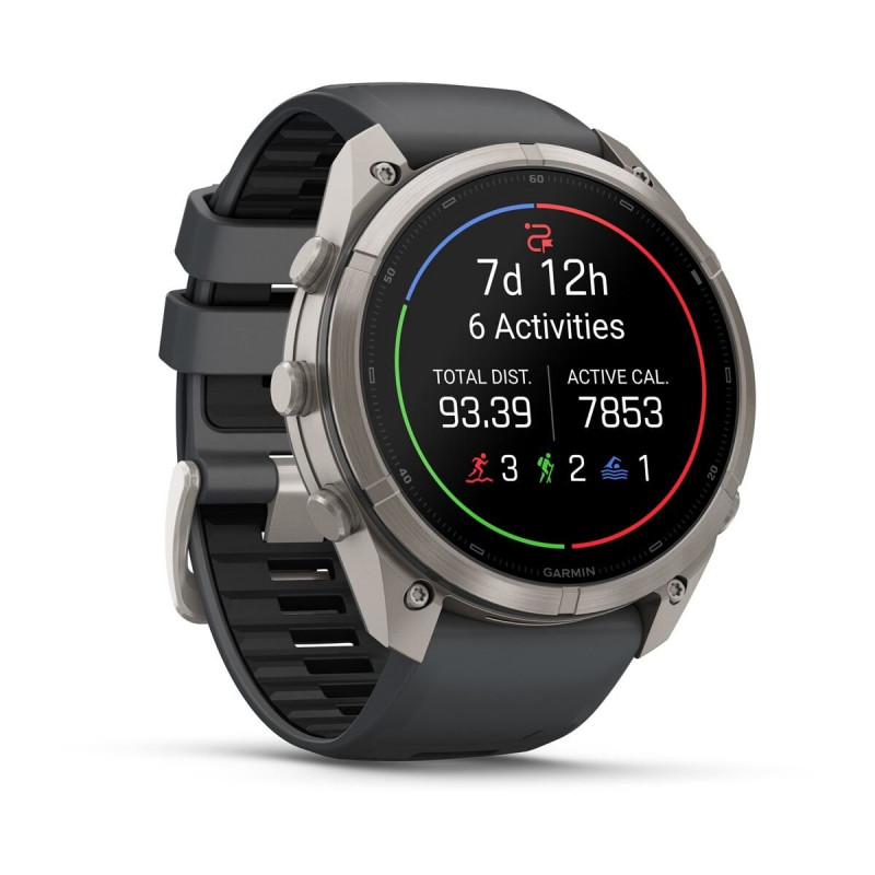 Garmin Fenix 9 Pro – 51 mm titano išmanusis laikrodis su grafito/juodu silikoniniu dirželiu