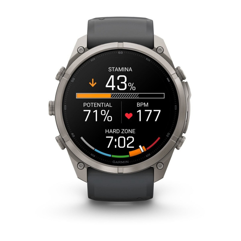 Garmin Fenix 9 Pro – 51 mm titano išmanusis laikrodis su grafito/juodu silikoniniu dirželiu