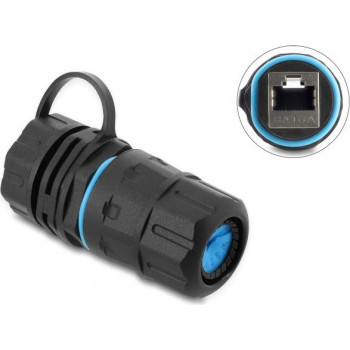 Delock kabelio jungtis RJ45 lizdas į RJ45 lizdą Cat.6A su M23.5 x 1.5 mm sriegiu ir dangteliu su korpusu IP68 atspari dulkėms ir vandeniui (91841)