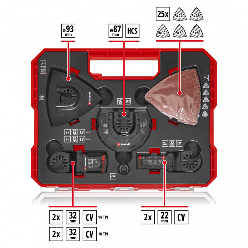 Einhell 708136 daugiafunkcio įrankio priedų rinkinys, 35 dalių, XL-PLUS-CASE dėkle